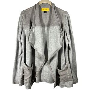 St. John Cardigan Sweater‎ Jacket Women's P (XS) Gray Open Front Knit Wool Trim